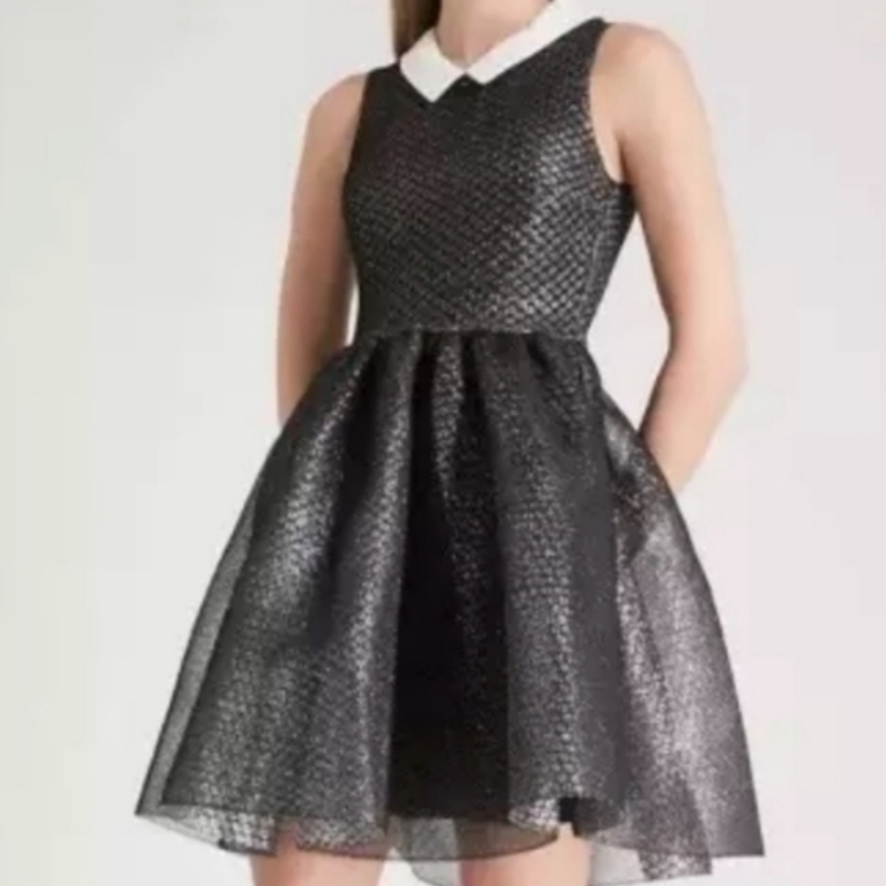 MAJE Gray Lurex Rider Collared Tulle Dress